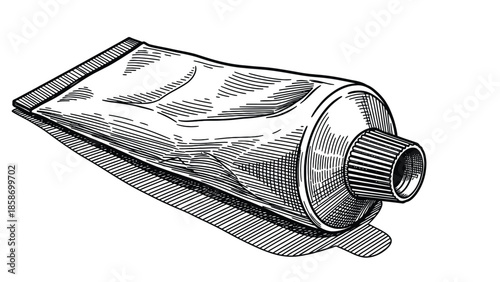 Tube of Toothpaste with Crimped Cap Laying Flat on White Background for Health Care Advertising