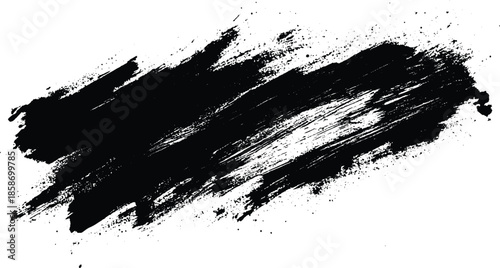 Black brush stroke on white background. Abstract black in splash, paint, brush strokes, stain grunge isolated on white background, Black staine brush, grunge banner, hand drawn splash,	
