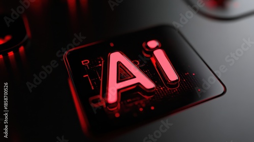 metallic robot silhouette pressing the word 