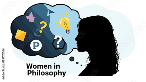 A creative woman thinking about photography with ideas in her head