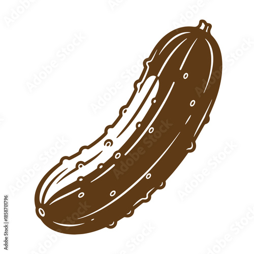 Vintage A brown illustration of a cucumber with bumpy skin and white highlights on a white background