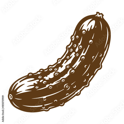 Vintage A brown pickled cucumber with a glossy surface and bumpy skin isolated on white background