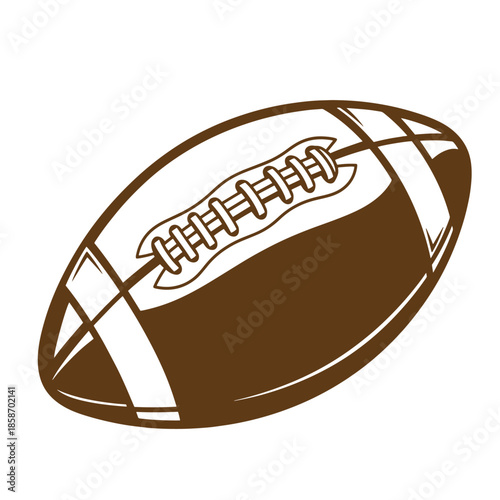 Vintage American football ball with white stripes and laces on solid white background