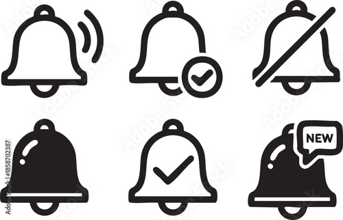 bell, bell checkmark, bell mute, bell with flower, bell new, bell notification, bell on, bell ringing.eps