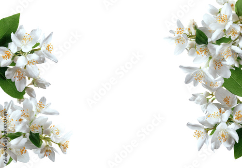 White jasmine blossoms frame a black background