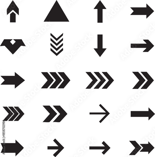 arrow, triangular arrow, upward arrow, right arrow, downward arrow, chevron, pointing arrow, directional icon.eps