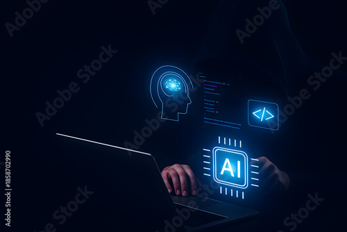 Artificial Intelligence Technology Concept with AI Chip and Digital Brain Interface