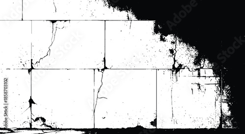 Vector grunge cracked texture style with cracked texture isolated on white background. Cracks concrete wall texture white and black. 