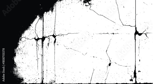 Cracked distressed grunge texture overlay: abstract black lines on white Vector, illustration