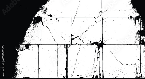 Cracked distressed grunge texture overlay: abstract black lines on white Vector, illustration