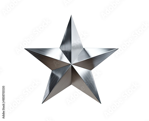 Metallic silver star on black background.  3D rendered,  high detail