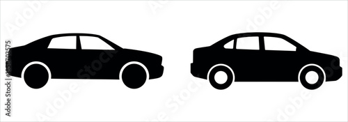 Two black car silhouettes facing opposite directions vector.