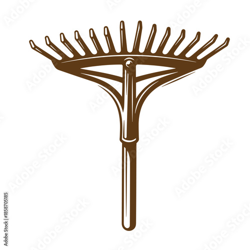 Vintage Brown garden rake tool for landscaping and yard work  gardening equipment