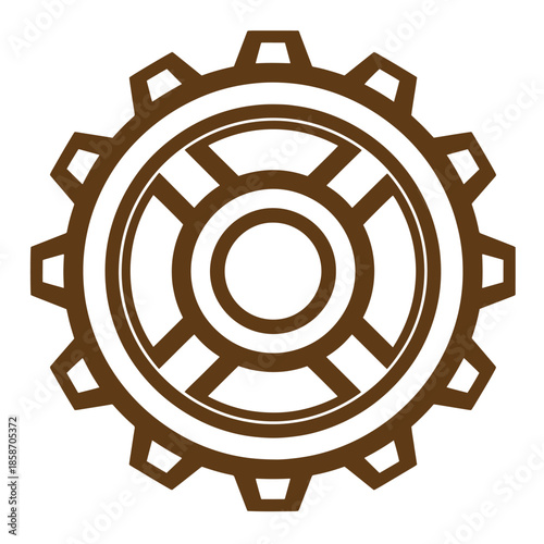 Vintage brown gear icon with white background for design and industrial concepts  mechanical symbol