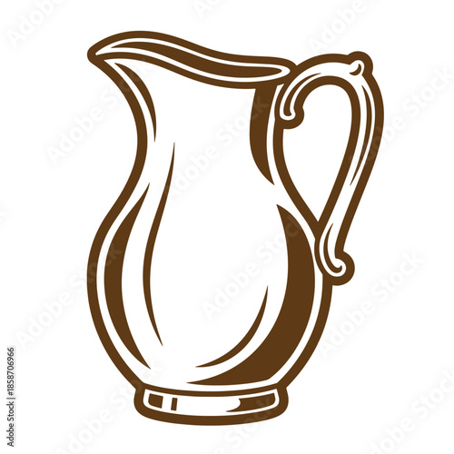 Vintage Brown jug pitcher with handle on white background for kitchenware design
