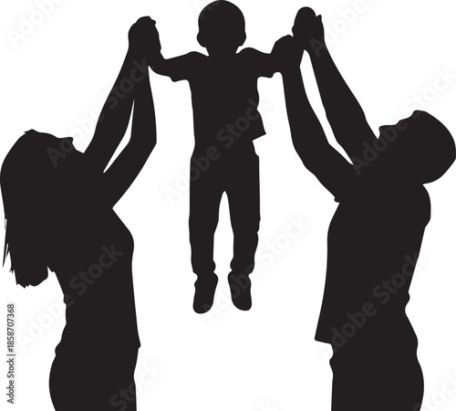 Parents lifting child silhouette