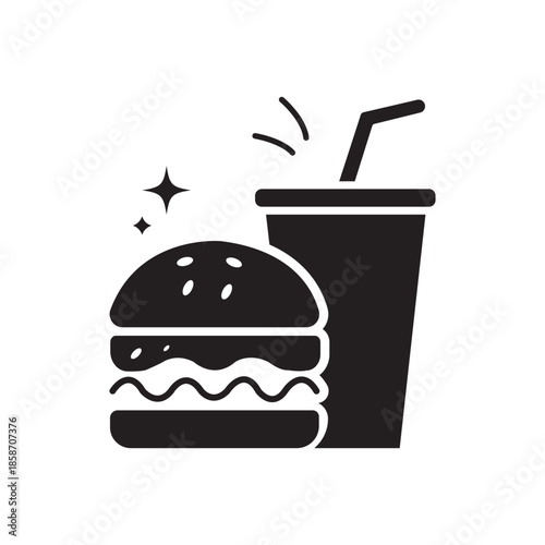 burger icon with drink icon together, fast food combo with Soda Drink icon silhouette isolated. vector illustration