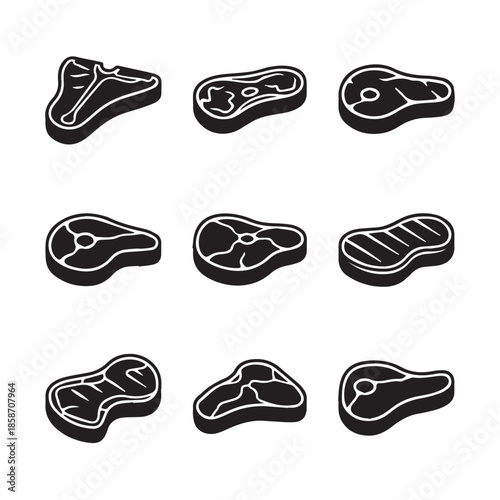 Steak cuts for culinary designs and food illustrations