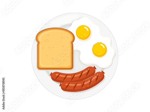 Wholesome Fried Eggs Sausage Links and Toast on a Plate for a Delicious Breakfast Meal