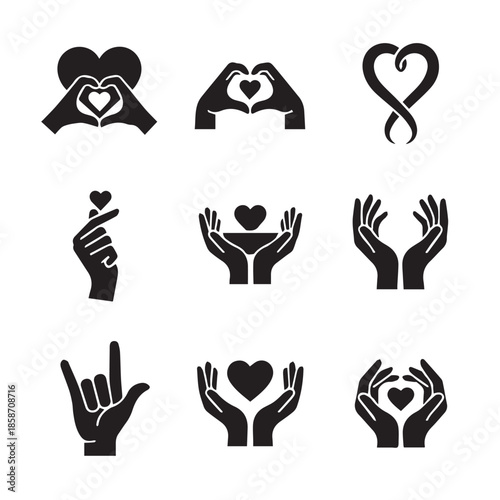 Symbolic hand gestures forming hearts and showing love
