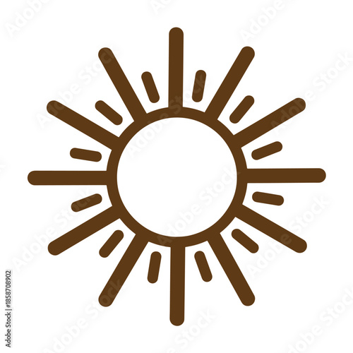 Vintage Brown sun icon with rays isolated on white background for design and graphics