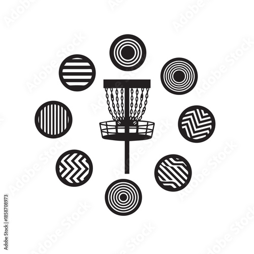 Disc golf target with decorative circles around it