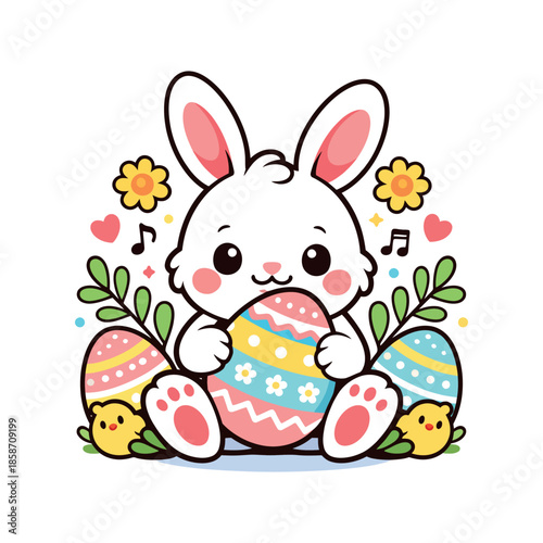Happy easter bunny and egg t shirt design, Easter design element