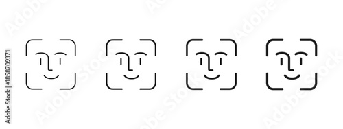 Face identification icon. Simple biometric ID scan symbol for secure user verification vector. Clean recognition for device access sign. Minimal passwordless authentication concept pictogram.