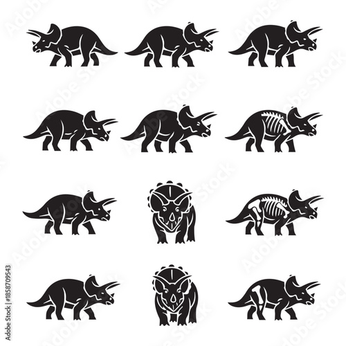Collection of trinosaur silhouettes in various poses and styles
