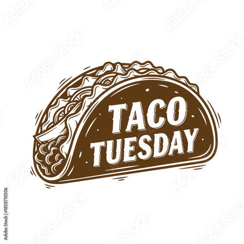 Vintage Taco Tuesday illustration with a taco and text on a white background