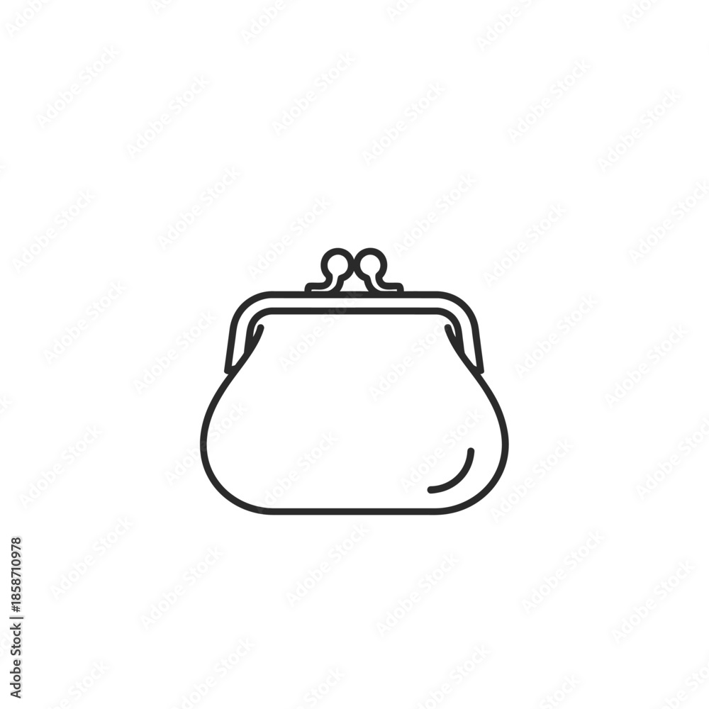 Fototapeta premium Simple Black and White Line Drawing of a Classic Coin-Purse in Minimalist Style for Design Projects