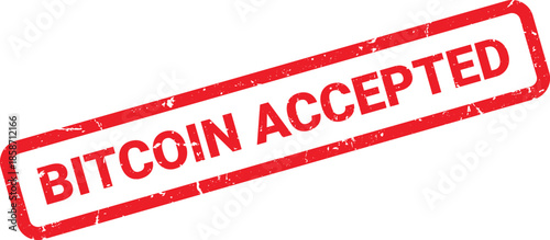 Distressed Red Bitcoin Accepted Stamp Design on White Background for Cryptocurrency Payments