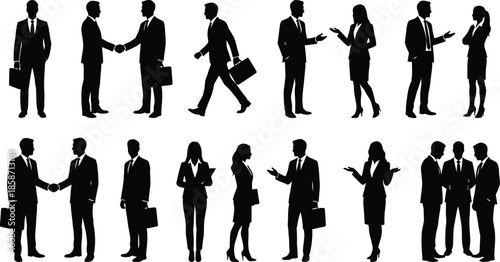 Business People Silhouette Vector Set on White Background