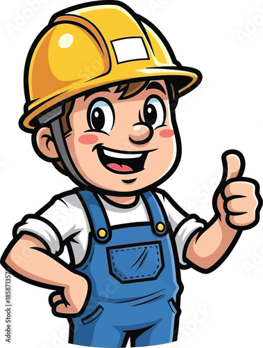 Smiling construction worker cartoon character giving a thumbs up gesture