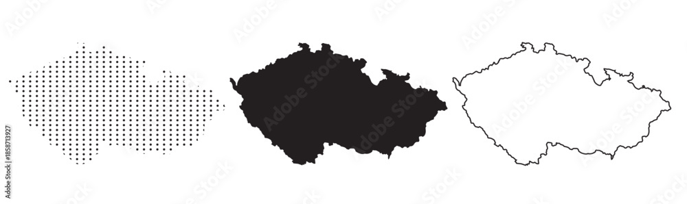 Obraz premium Czech Republic Map Vector Set with Dotted, Solid and Outline Borders Isolated on White