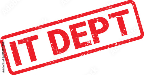 Red IT Dept Rubber Stamp with Distressed Texture on a White Background