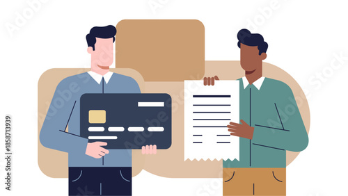 Corporate Digital Payment Illustration with Professionals Using Credit Card and Receipt