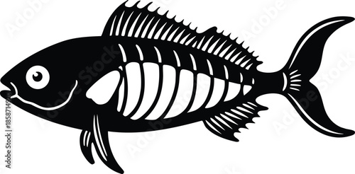 Xray fish skeleton illustration with transparent background