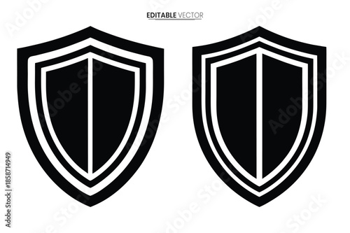 Two black and white heraldic shields with a simple design vector illustration protection symbol