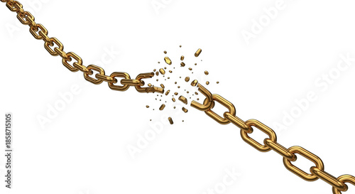 A golden chain dramatically breaks apart on a black background, visually representing freedom found.