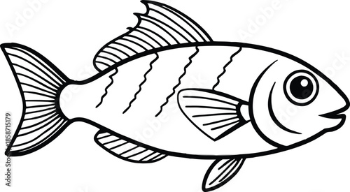 Cartoon fish illustration with stripes and fins isolated