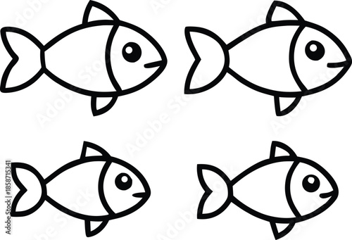 Four simple cartoon fish line art illustration set
