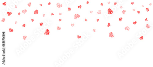 Red heart glitter confetti border overlay on transparent background, romantic celebration decoration