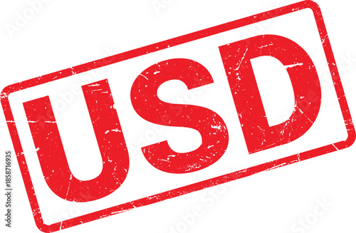 Red Distressed Rubber Stamp with USD Letters on White Background for Finance or Business