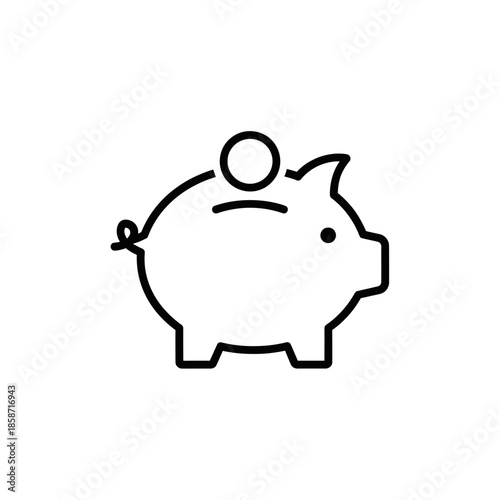 Simple Cartoon Piggy Bank Illustration with Coin, Savings Concept for Finance