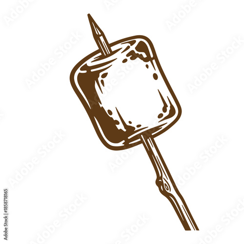 Vintage Brown marshmallow on a stick roasted over a campfire  summer outdoor treat