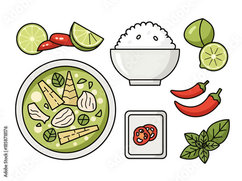 Asian Cuisine Flat Style Food Elements