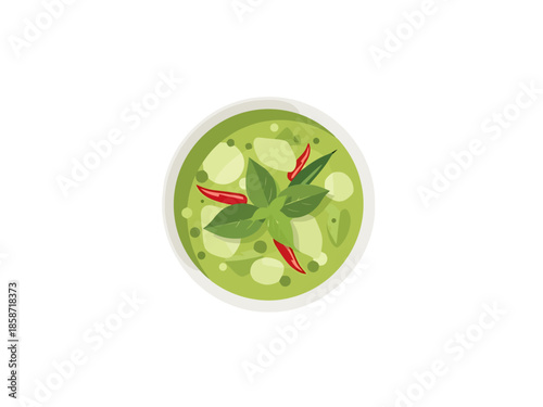 Flat Design Green Curry Dish Top View Isolated