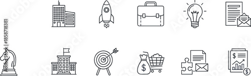 Comprehensive Vector Line Icon Set Featuring Business Finance Travel Entertainment Multimedia Office Productivity Document Management and Corporate Strategy Marketing Symbols CollectionWeb