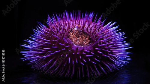 Vibrant Purple Sea Urchin with Radiating Spines in a Dark Ocean Aesthetic